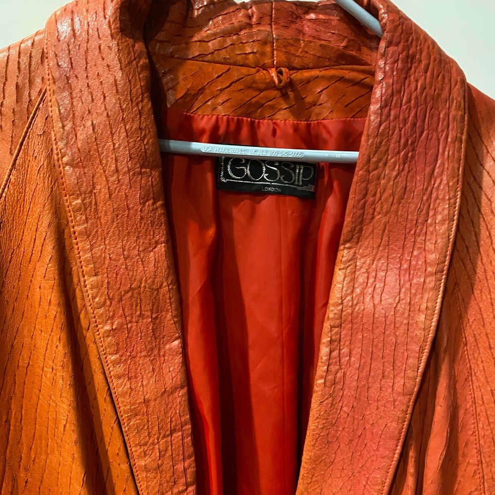 *Rare* VTG 80s Leather Jacket Dolman Sleeve by Gossip in Orange-Red - Picture 9 of 10